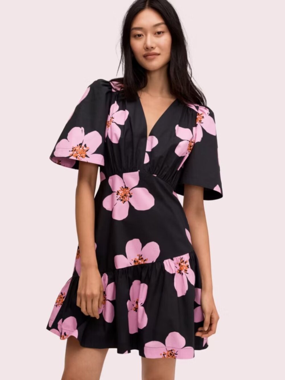 Kate Spade Grand Flora Poplin Dress, Black, Size 12